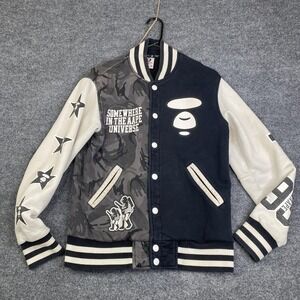 AAPE By A Bathing Ape Jacket Mens Medium Black Camo Varsity Letterman Bomber